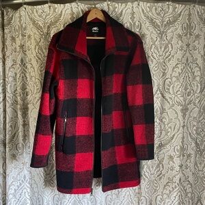 Roots Womens Wool Jacket Womens Medium Red Buffalo Check Red Black Full Zip